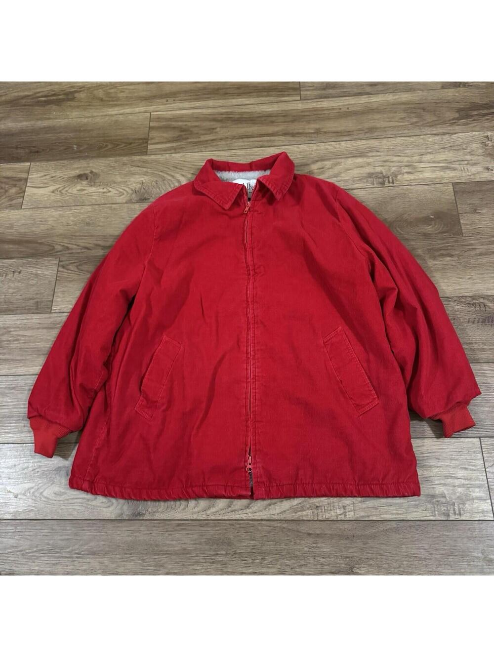 Vintage 80s Blair Red Corduroy Faux Fur Lined Jacket XL